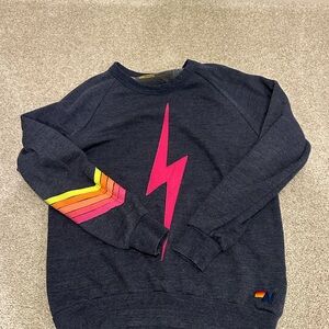 Navy Aviator Nation Crewneck with Pink Lightning Bolt